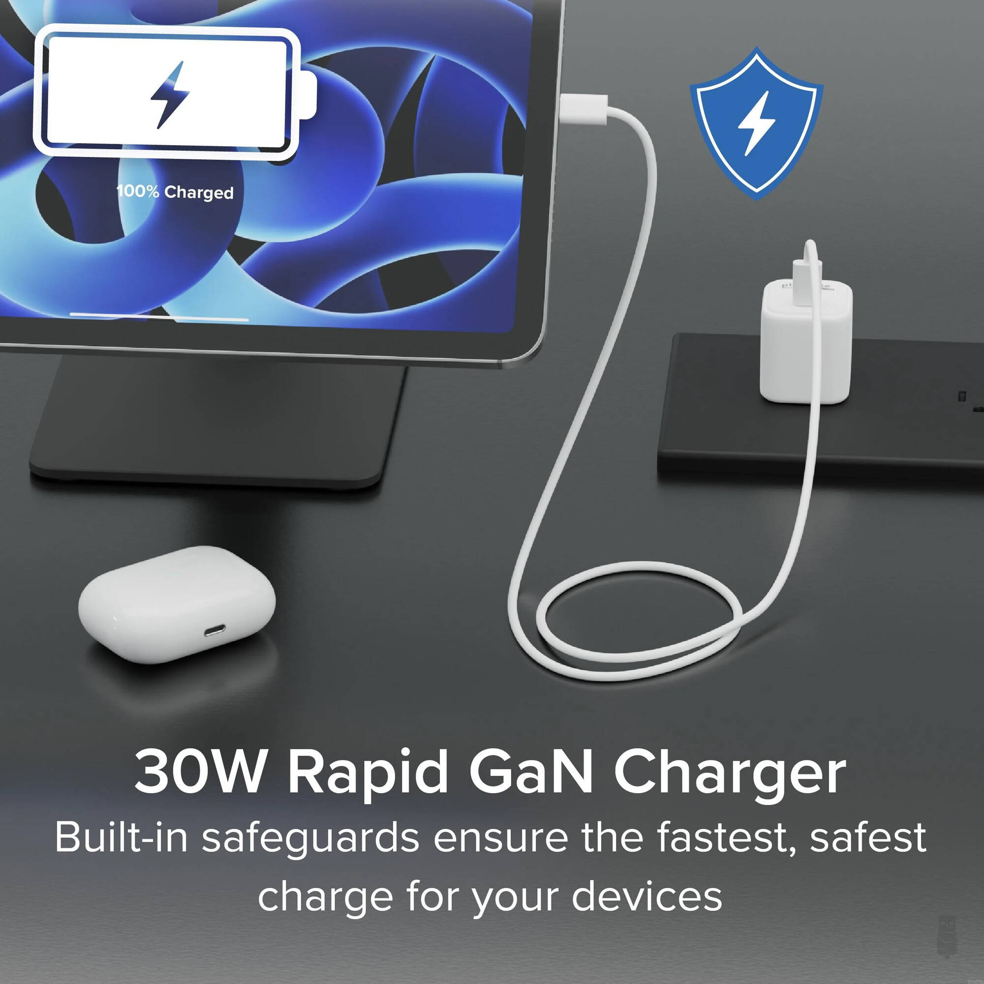 Plugable PS-30C1W-3X 30 W GaN USB-C wall charger with foldable prongs — view 4