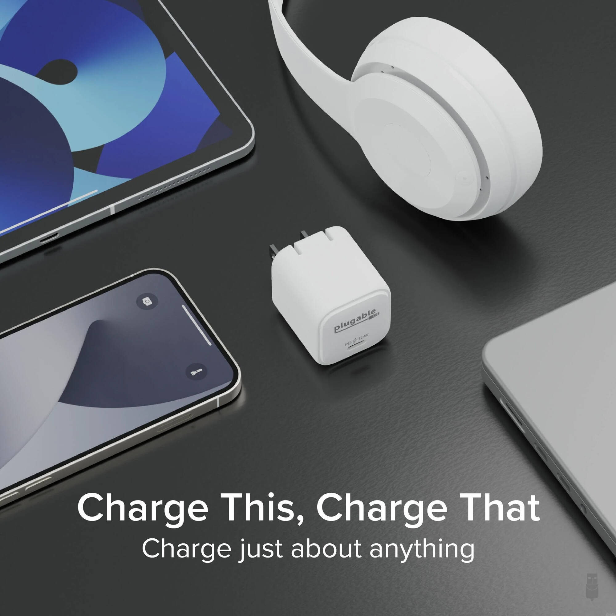 Plugable PS-30C1W-3X 30 W GaN USB-C wall charger with foldable prongs — view 6