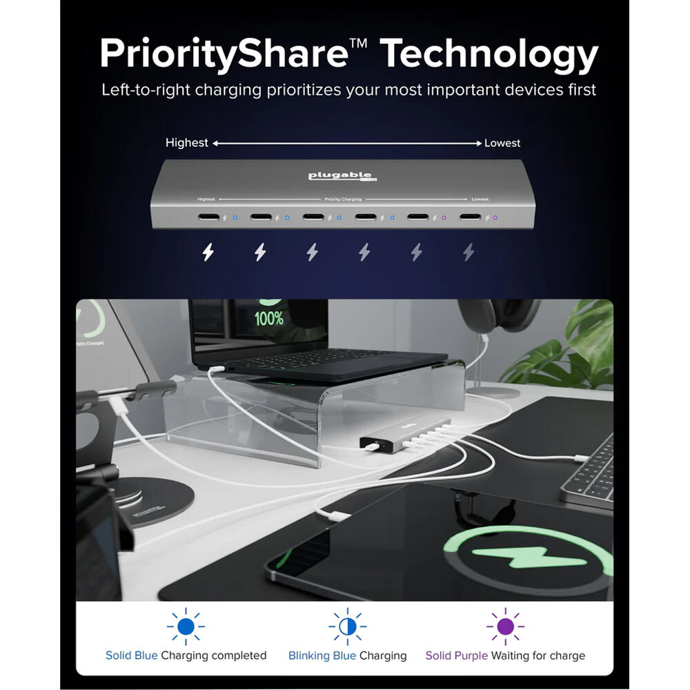 Plugable PS-6CC 6-port USB-C Power Delivery priority charger — view 3