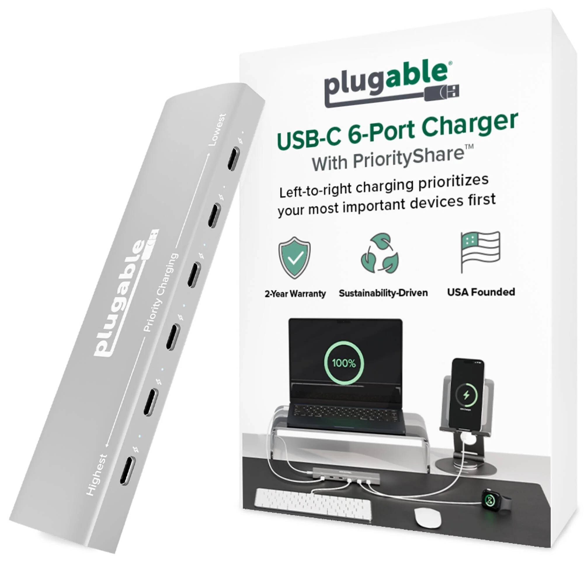 Plugable PS-6CC 6-port USB-C Power Delivery priority charger — view 9