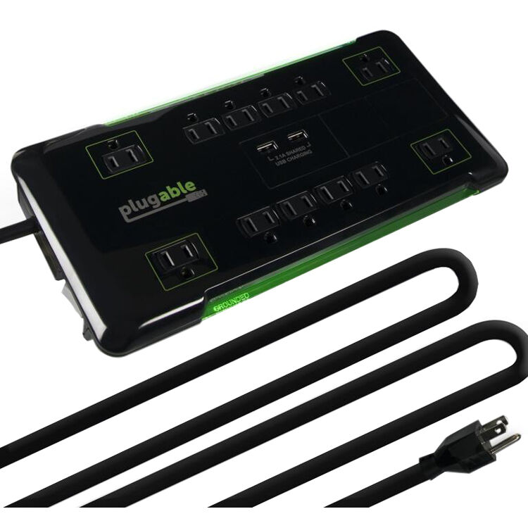 Plugable 12-outlet surge strip with 25 ft cord and 2 USB charging ports — view 2