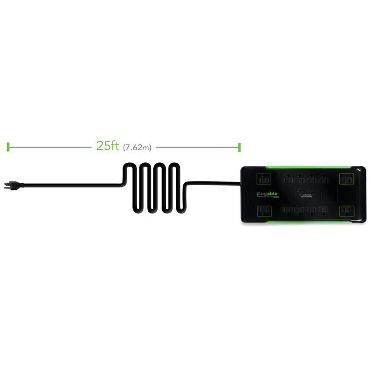 Plugable 12-outlet surge strip with 25 ft cord and 2 USB charging ports — view 3