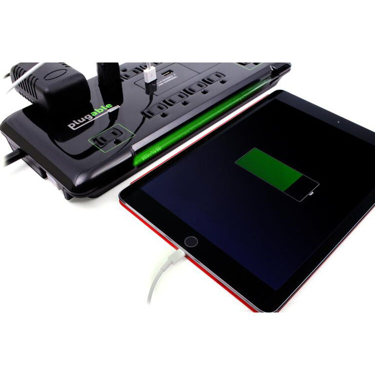 Plugable 12-outlet surge strip with 25 ft cord and 2 USB charging ports — view 4