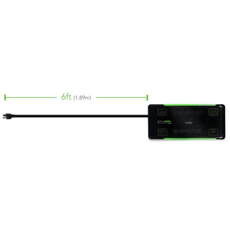 Plugable PS12-USB2B 12-outlet surge strip with 2 USB charging ports and 6 ft cord — view 4