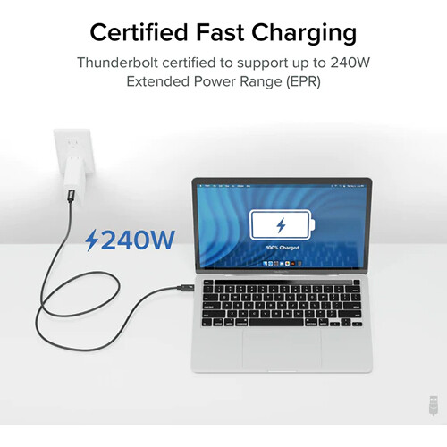 Plugable 1 m Thunderbolt 4 cable with 240 W charging support for laptop docks and workstations — view 2