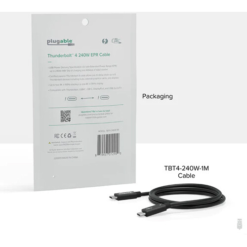 Plugable 1 m Thunderbolt 4 cable with 240 W charging support for laptop docks and workstations — view 8