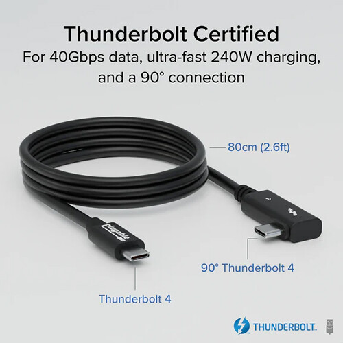 Right angle Thunderbolt 4 cable with 240 W EPR charging for compact dock and laptop setups — view 2