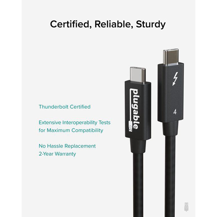 Plugable 2 m Thunderbolt 4 USB-C cable supporting 40 Gbps data transfer and 100 W charging — view 5