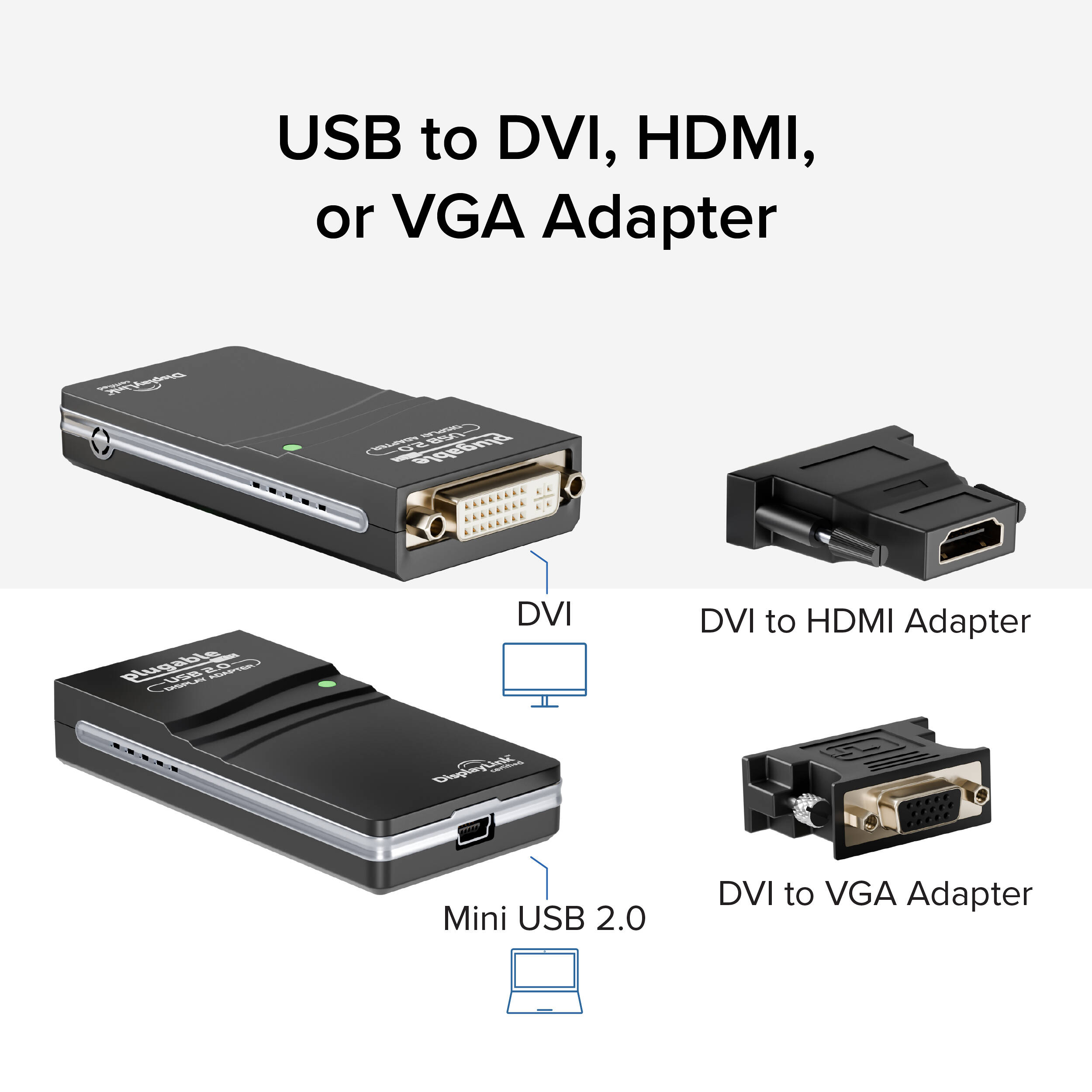 Plugable USB to VGA DVI HDMI adapter for adding an external monitor from a USB 2.0 port — view 2