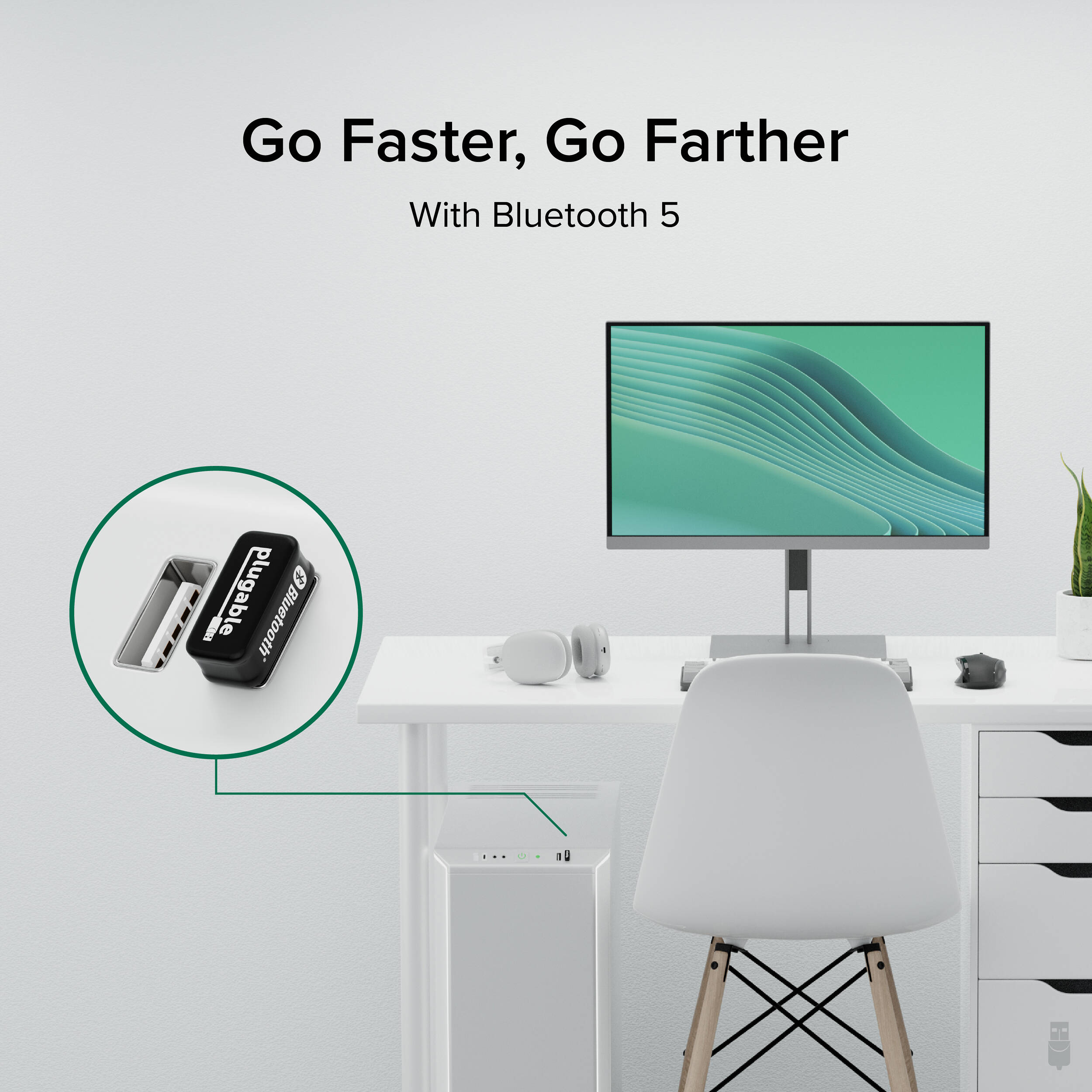 Plugable USB-BT5 USB Bluetooth 5.0 adapter dongle for PC wireless peripherals — view 2