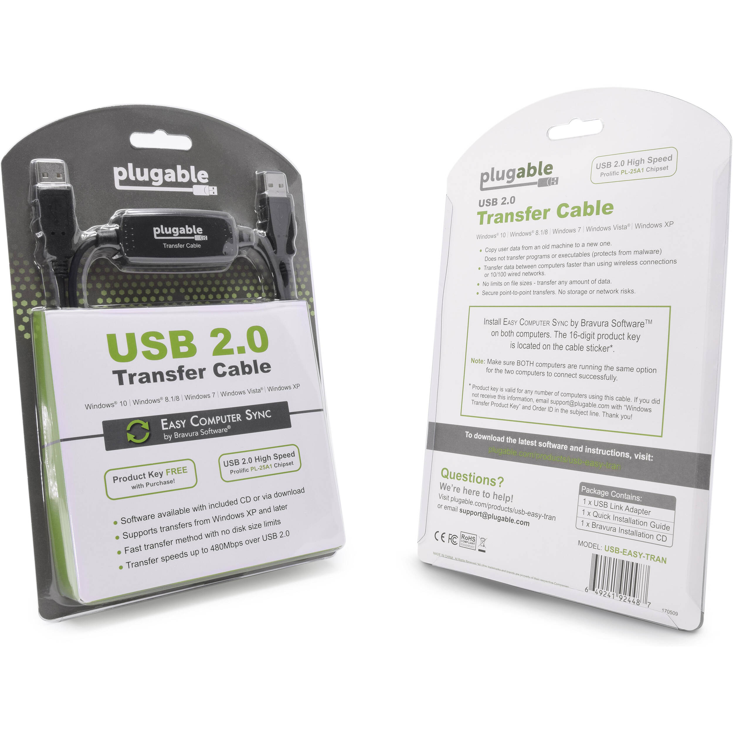 Plugable USB 2.0 transfer cable for PC with dual USB 2.0 Type A male connectors — view 4