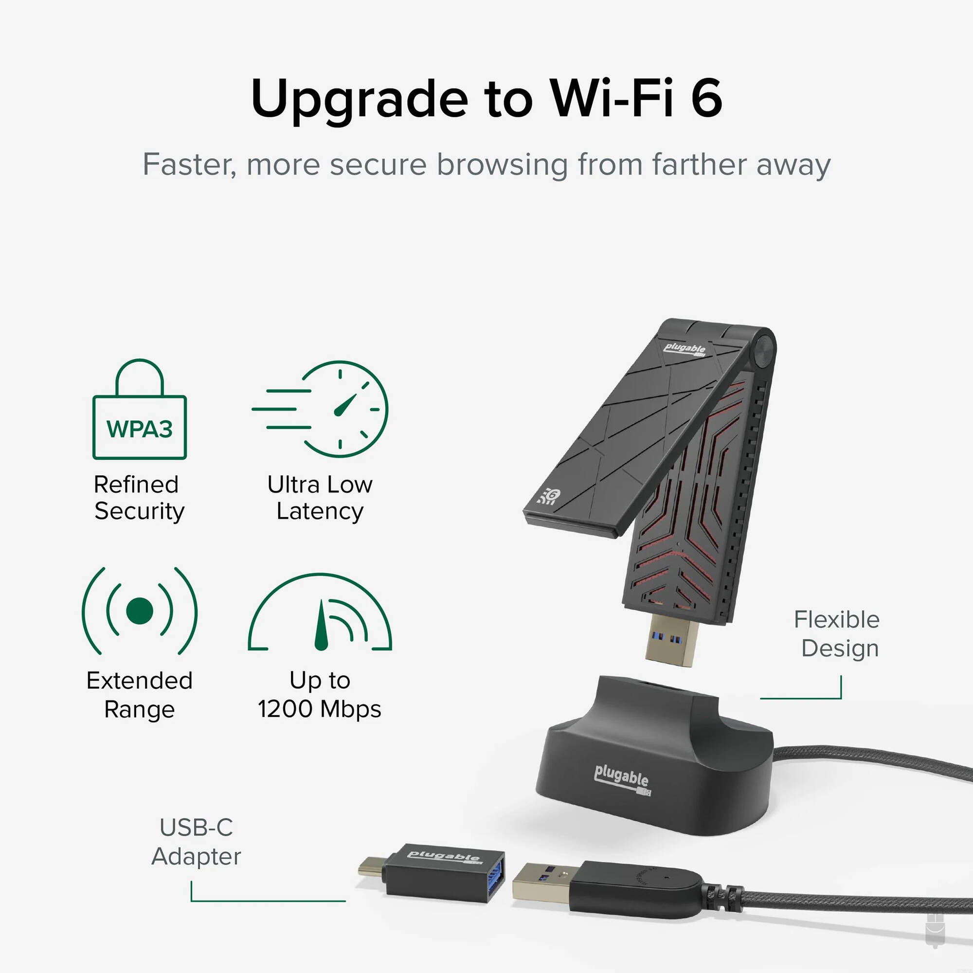 Plugable USB-WIFIAX Wi-Fi 6 USB adapter with USB 3.0 and USB-C support — view 2