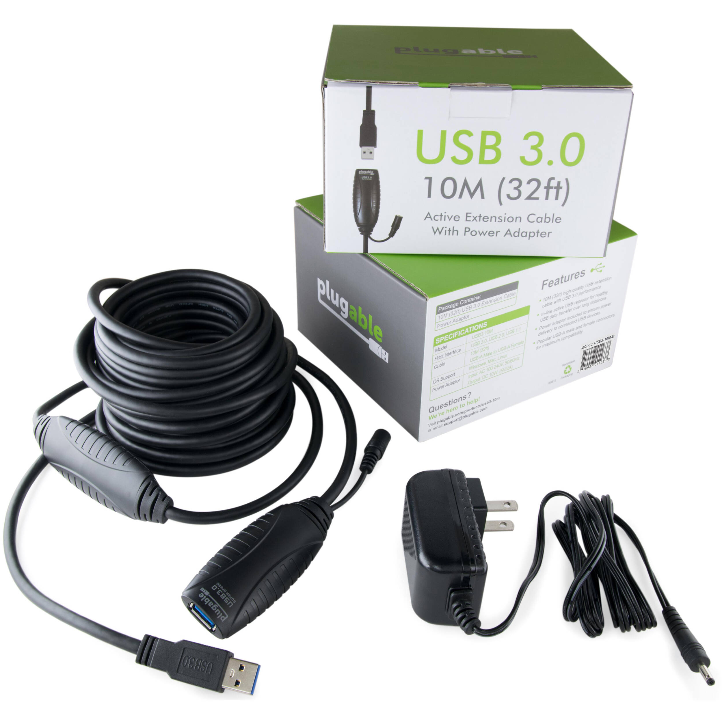 Plugable USB3-10M-D 10 m USB 3.0 active extension cable with AC power adapter — view 4