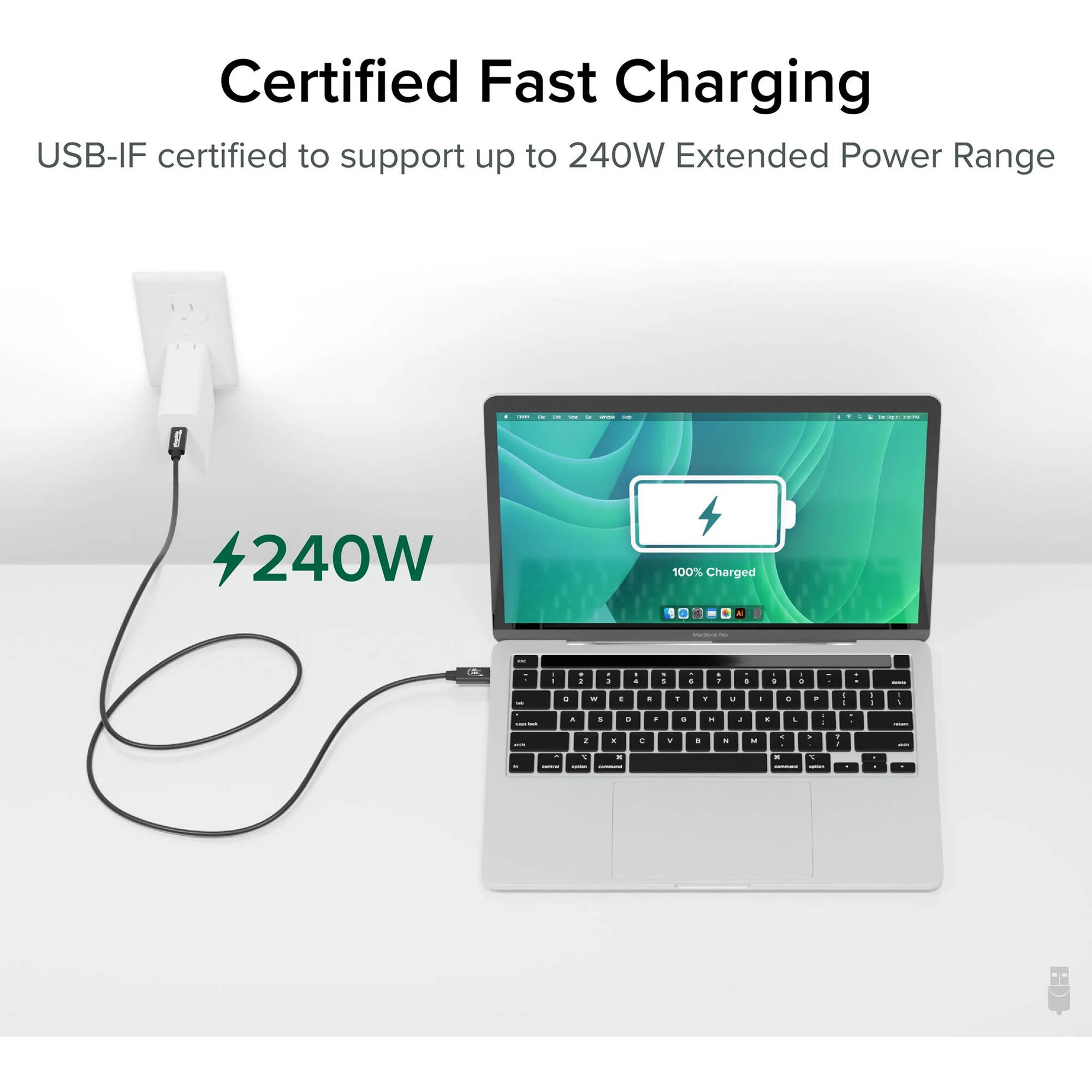 Plugable 1 m USB4 cable with 240 W charging, 40 Gbps data, and USB-C connectors — view 3