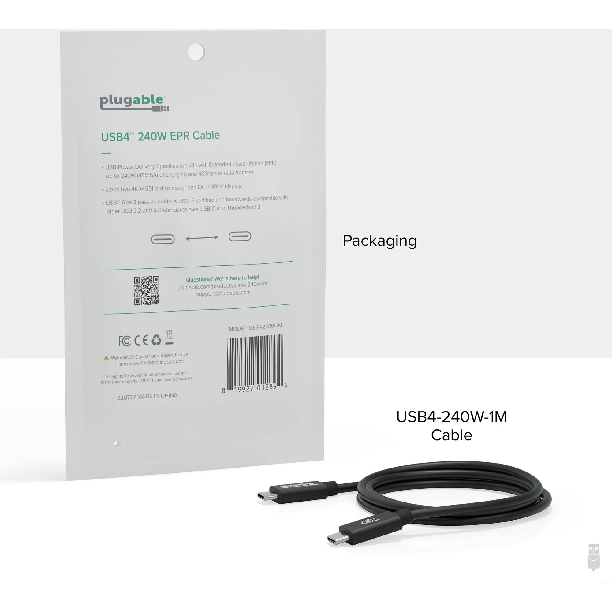 Plugable 1 m USB4 cable with 240 W charging, 40 Gbps data, and USB-C connectors — view 7