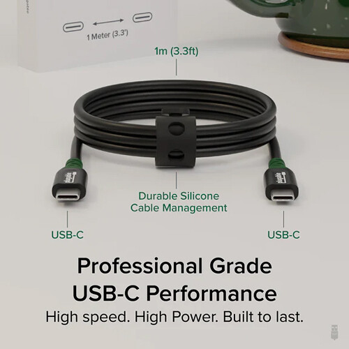 Plugable 1 m USB-C cable rated for 240 W and 20 Gbps data transfer — view 2