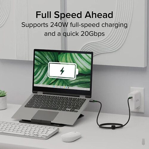 Plugable 1 m USB-C cable rated for 240 W and 20 Gbps data transfer — view 4