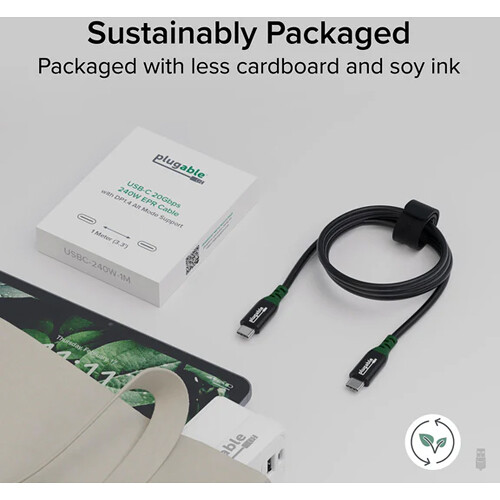 Plugable 1 m USB-C cable rated for 240 W and 20 Gbps data transfer — view 6