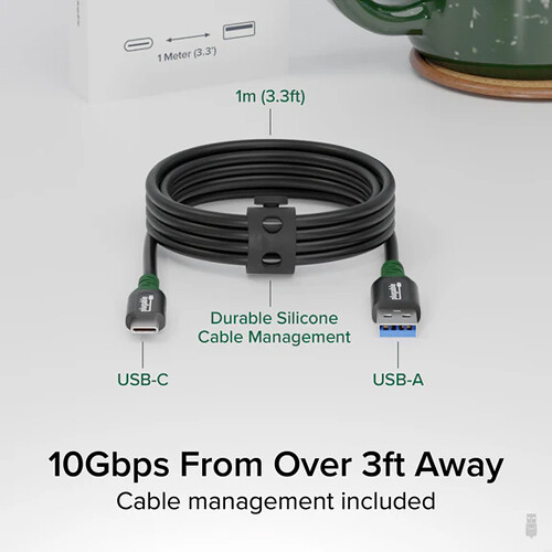 1 m Plugable USB-C to USB-A cable for 5 Gbps data transfer and 15 W charging — view 2