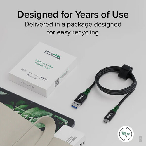 1 m Plugable USB-C to USB-A cable for 5 Gbps data transfer and 15 W charging — view 3