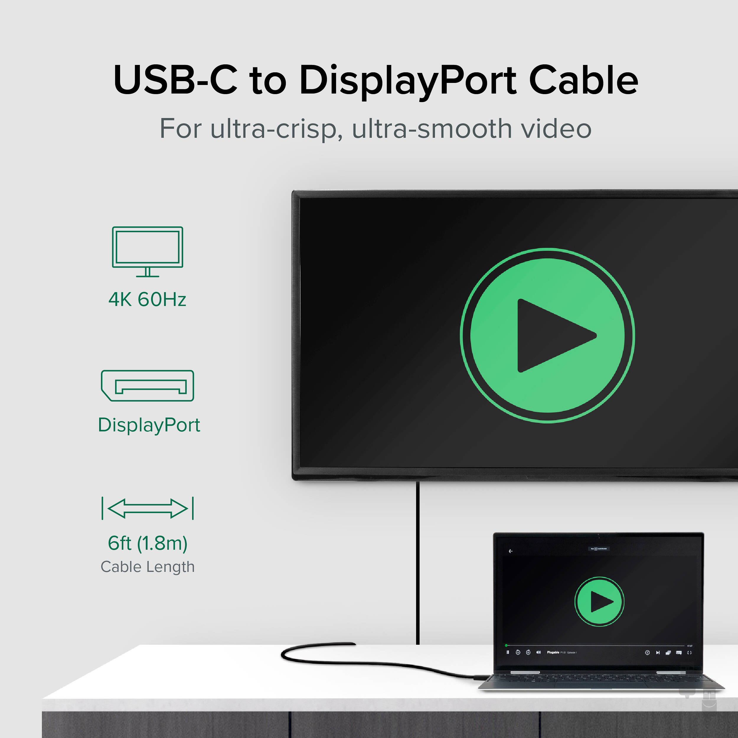 1.8m USBC to 4K60 DP Cable — view 3