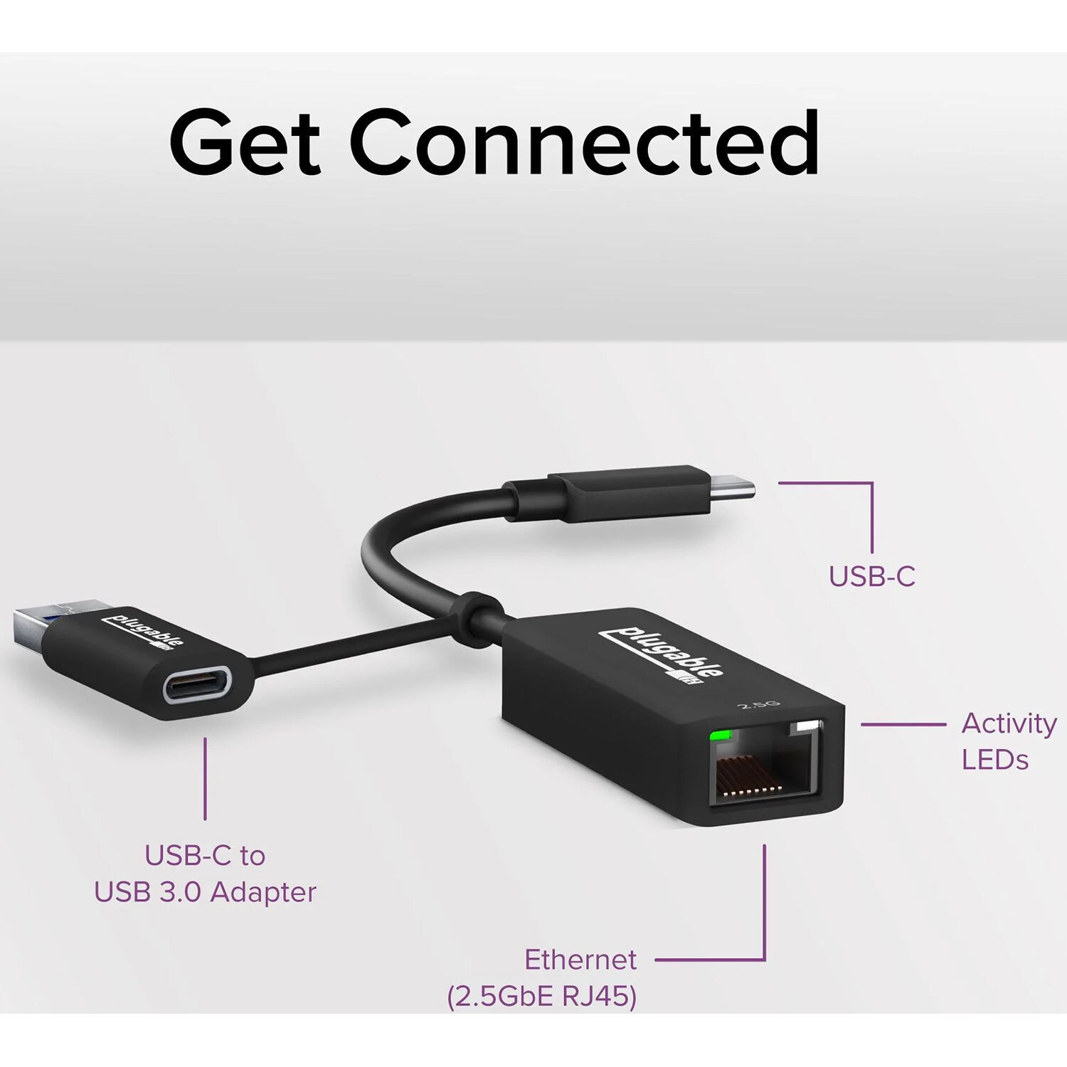 Plugable USBC-E2500 USB-C and USB 3.0 to 2.5 Gigabit Ethernet adapter — view 2