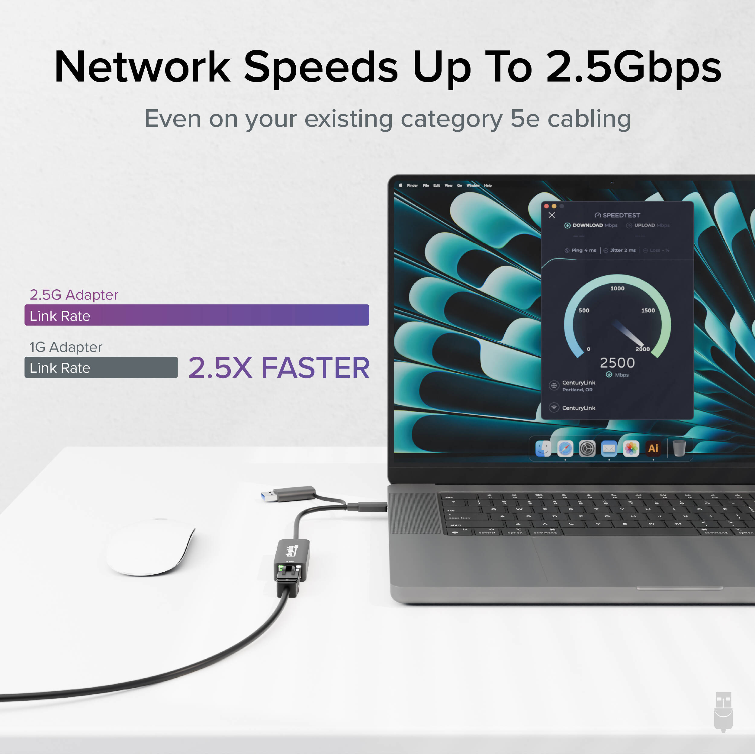 Plugable USBC-E2500 USB-C and USB 3.0 to 2.5 Gigabit Ethernet adapter — view 8