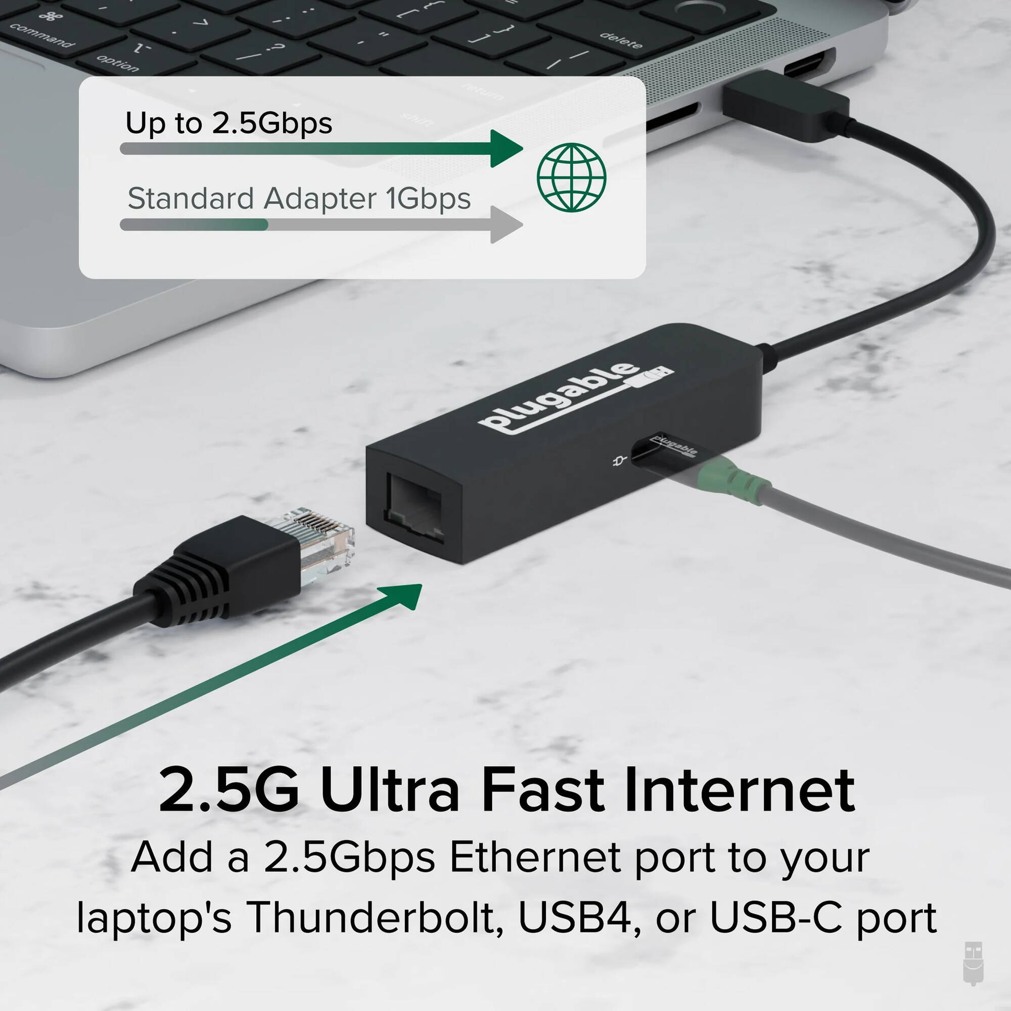 Plugable USBC-E2500PD USB-C 2.5GbE adapter with 100W Power Delivery — view 2