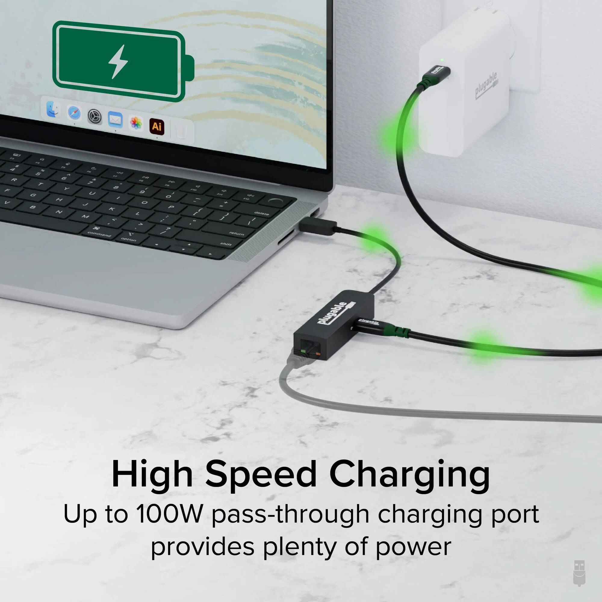 Plugable USBC-E2500PD USB-C 2.5GbE adapter with 100W Power Delivery — view 3