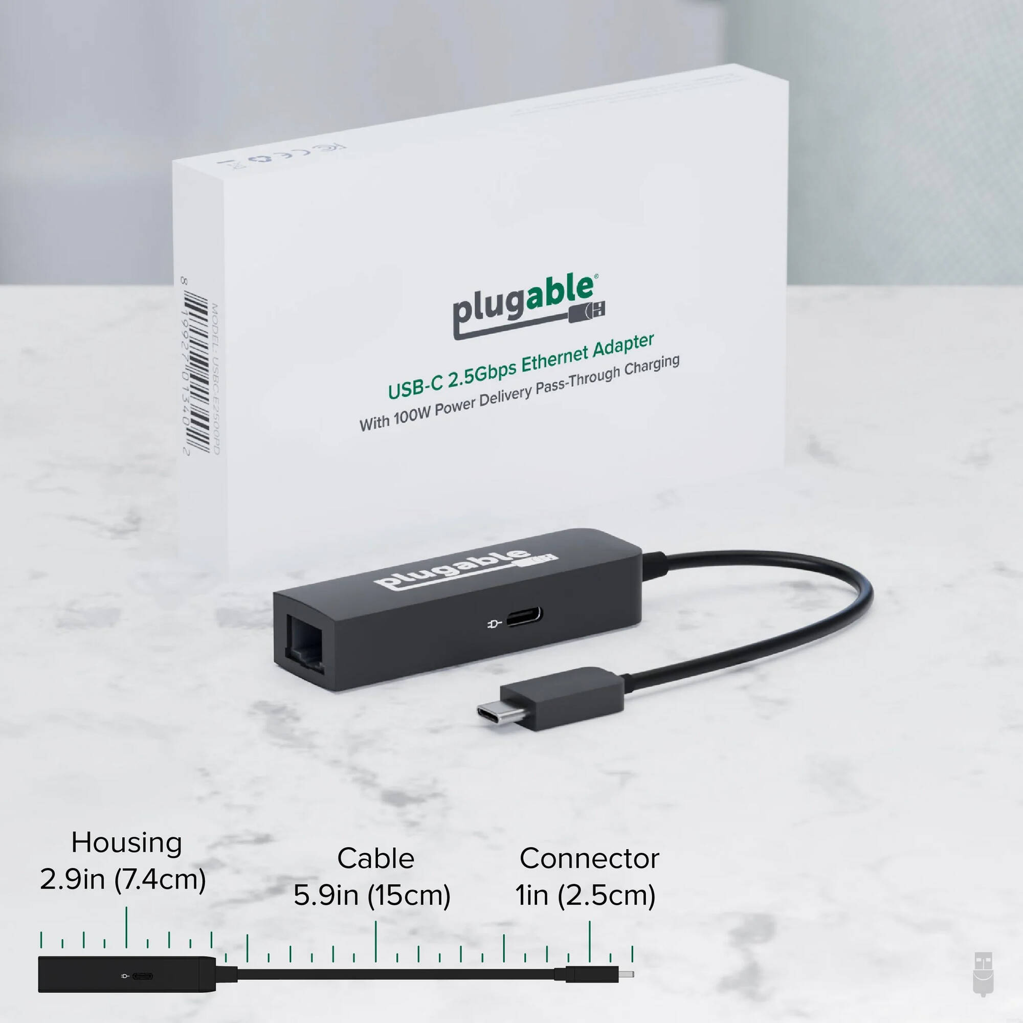 Plugable USBC-E2500PD USB-C 2.5GbE adapter with 100W Power Delivery — view 5