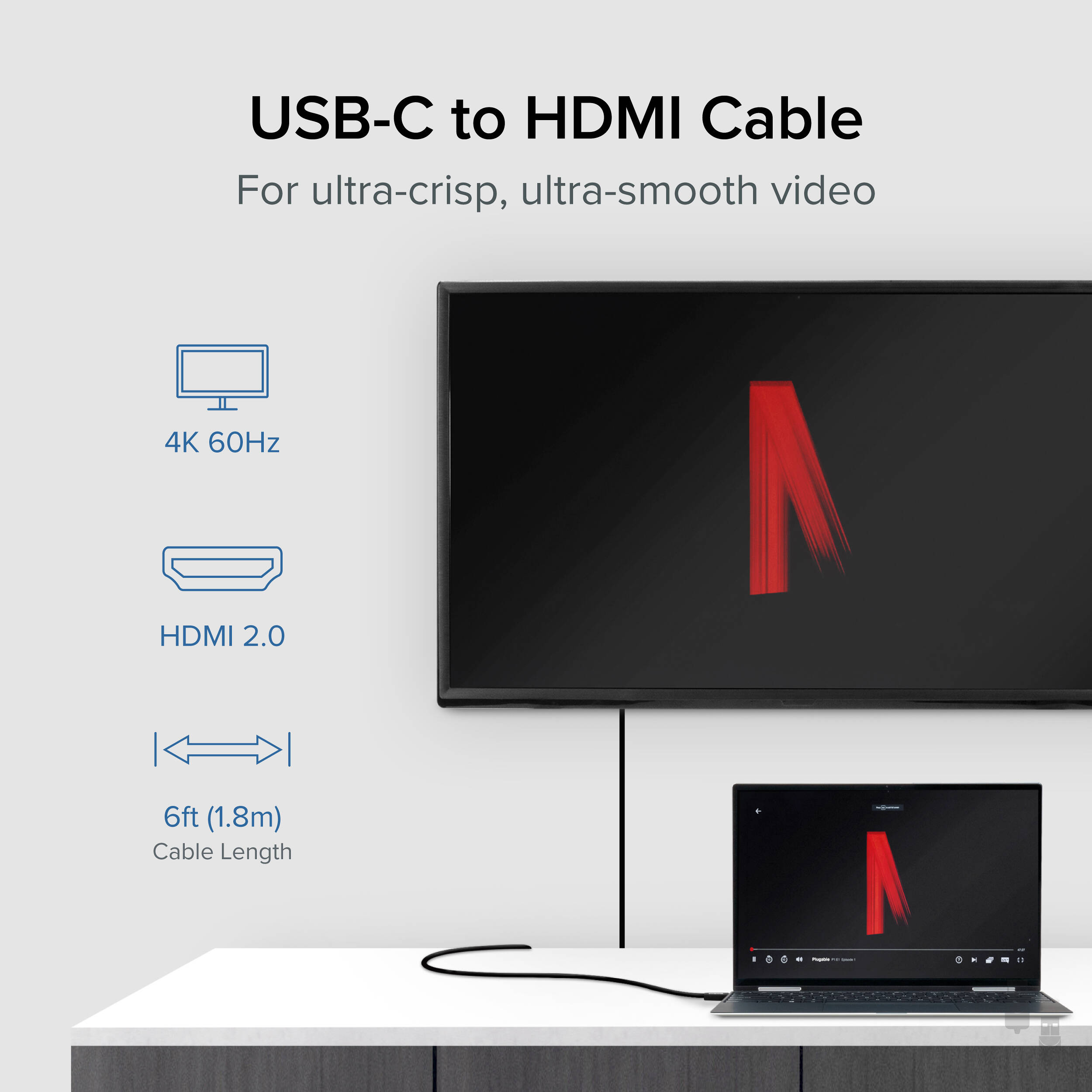 1.8m USBC to 4K60 HDMI Cable — view 2