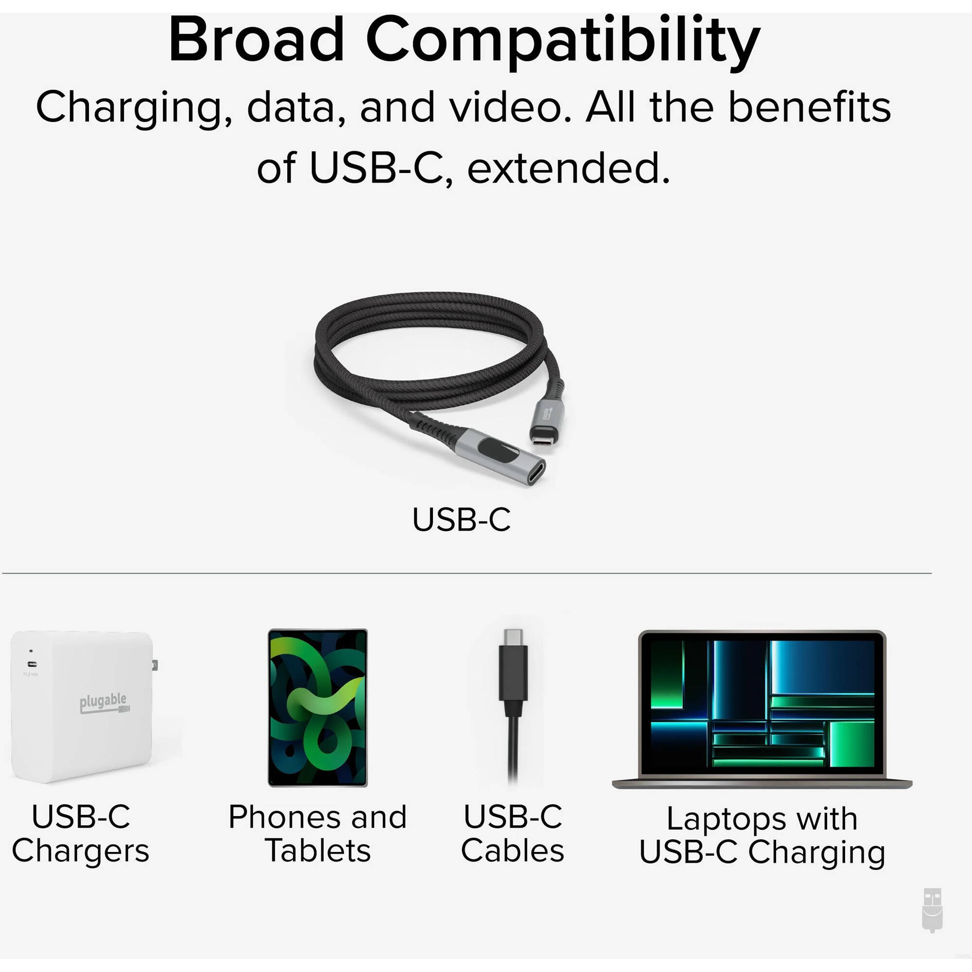 Plugable 1 m USB-C male-to-female power meter extension cable for 240 W charging and 10 Gbps data — view 5