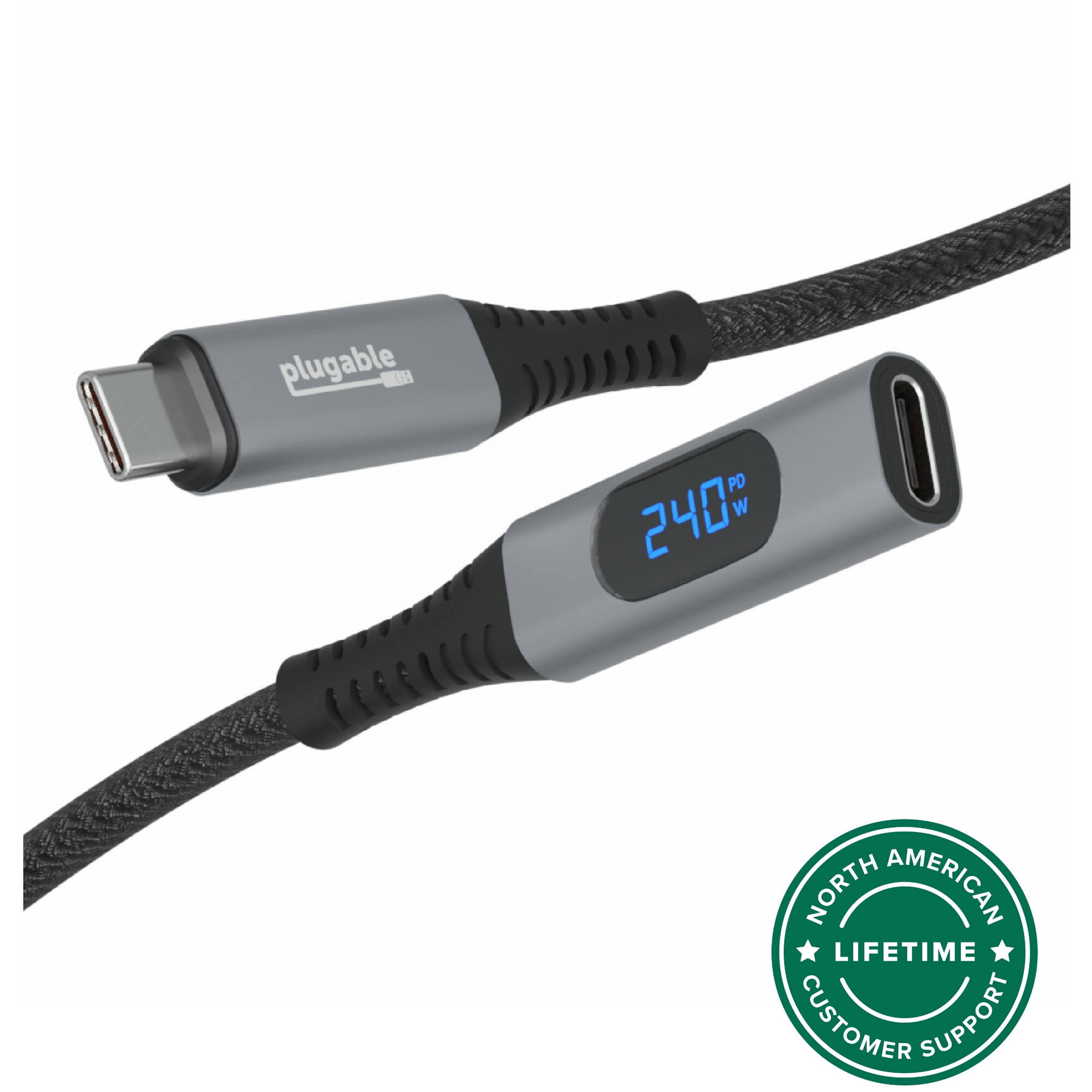 Plugable 1 m USB-C male-to-female power meter extension cable for 240 W charging and 10 Gbps data — view 8