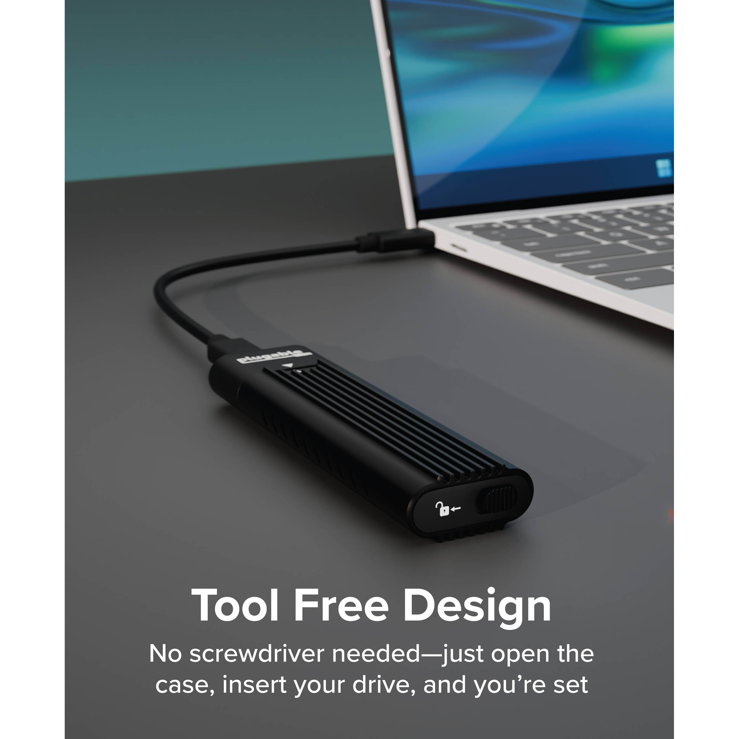 Plugable USBC-NVME USB-C M.2 NVMe SSD enclosure with tool-free design — view 2