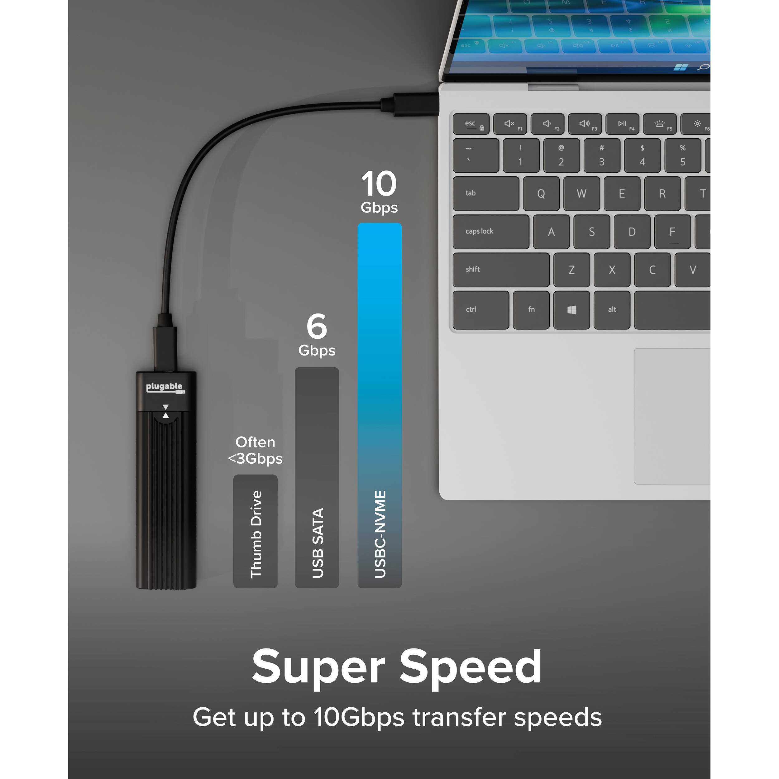 Plugable USBC-NVME USB-C M.2 NVMe SSD enclosure with tool-free design — view 5