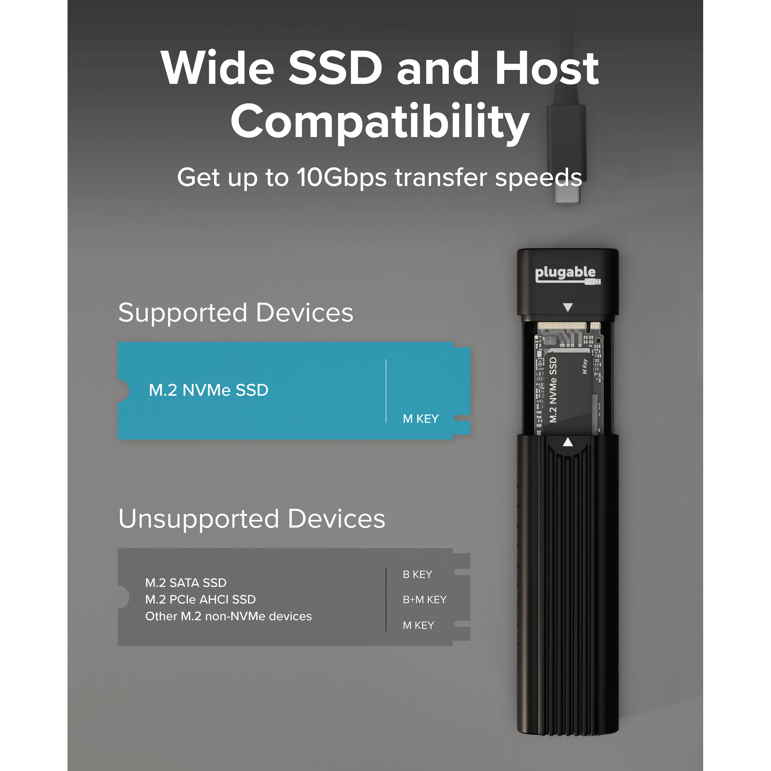 Plugable USBC-NVME USB-C M.2 NVMe SSD enclosure with tool-free design — view 6