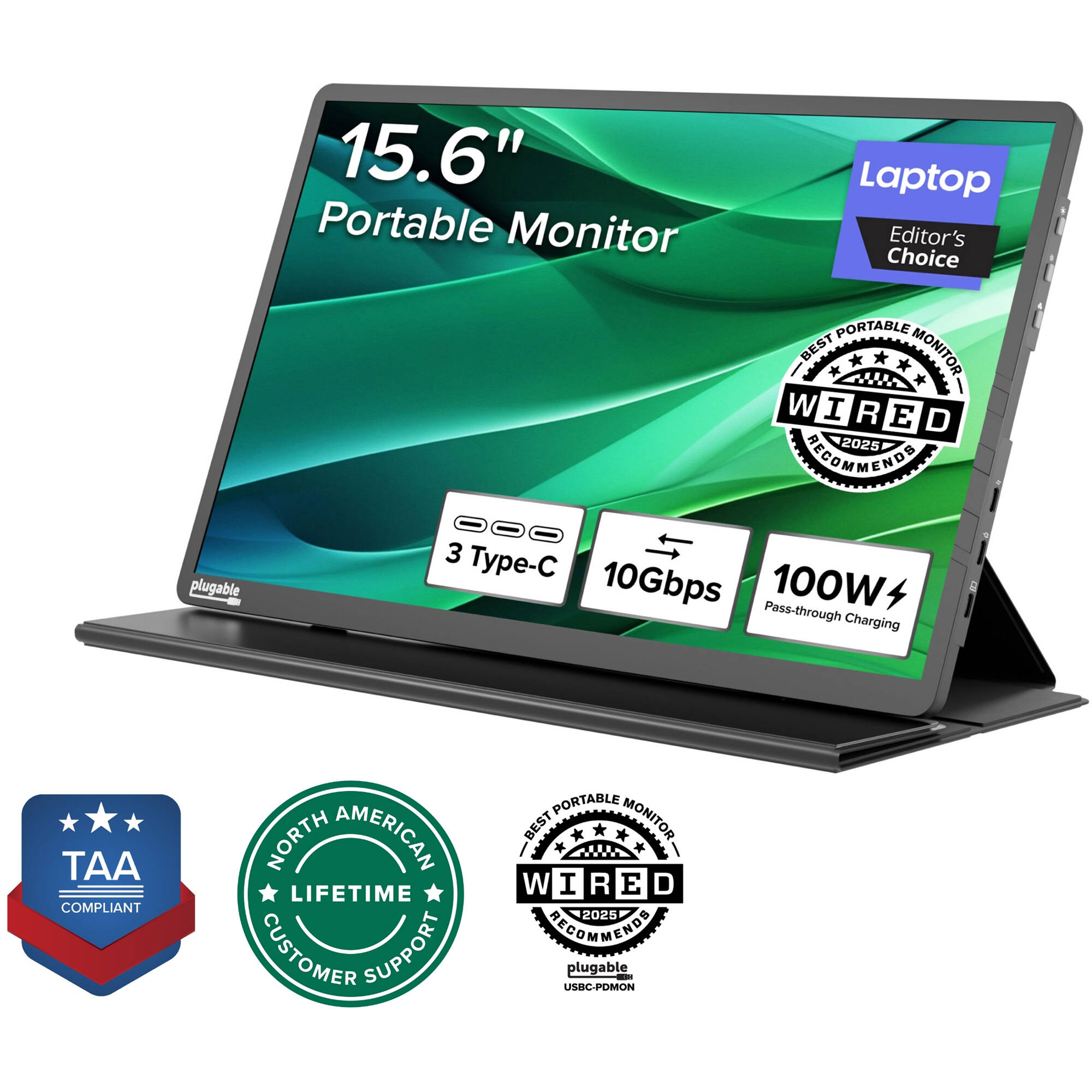 Plugable 15.6-inch USB-C portable monitor with Full HD IPS display and protective case stand — view 11