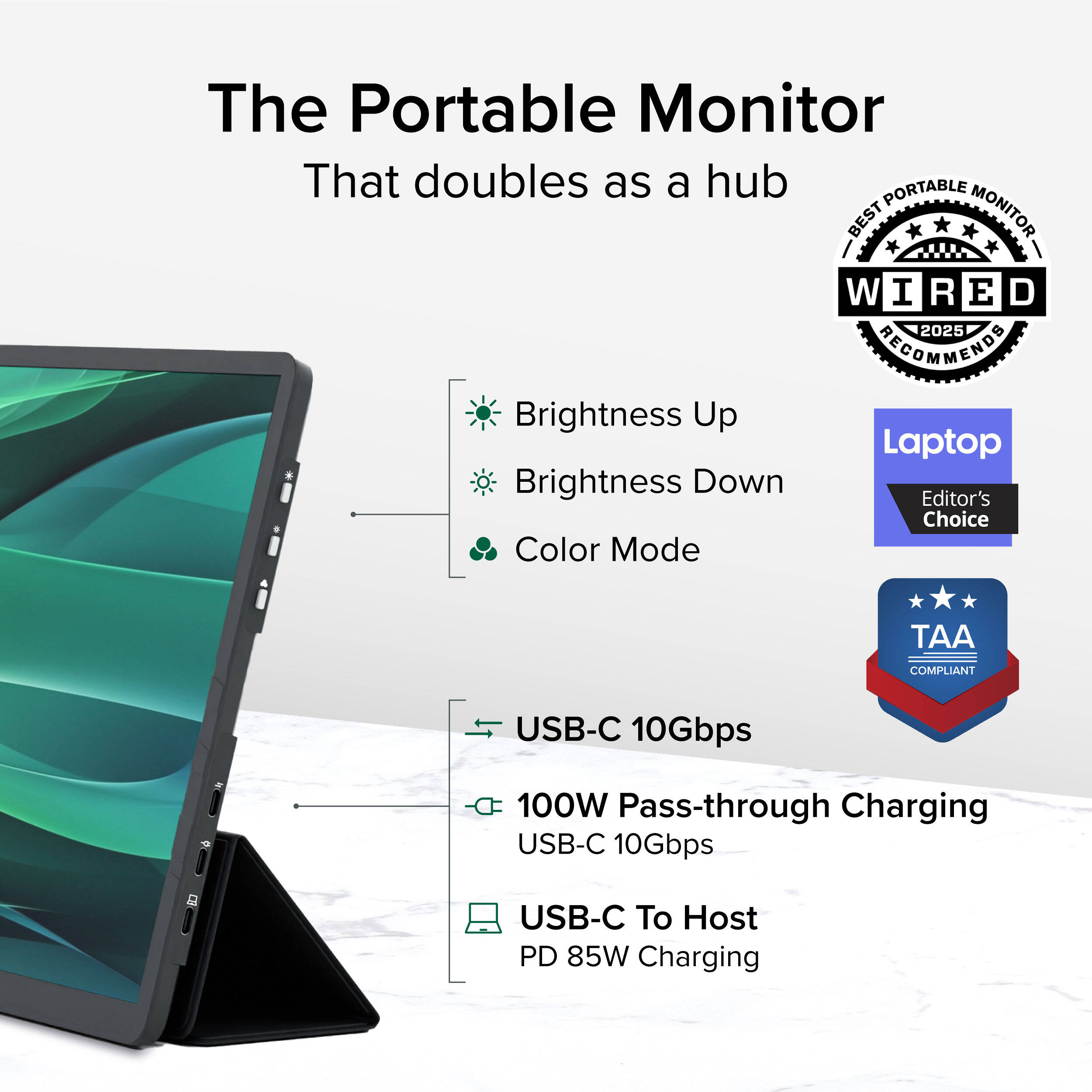 Plugable 15.6-inch USB-C portable monitor with Full HD IPS display and protective case stand — view 2