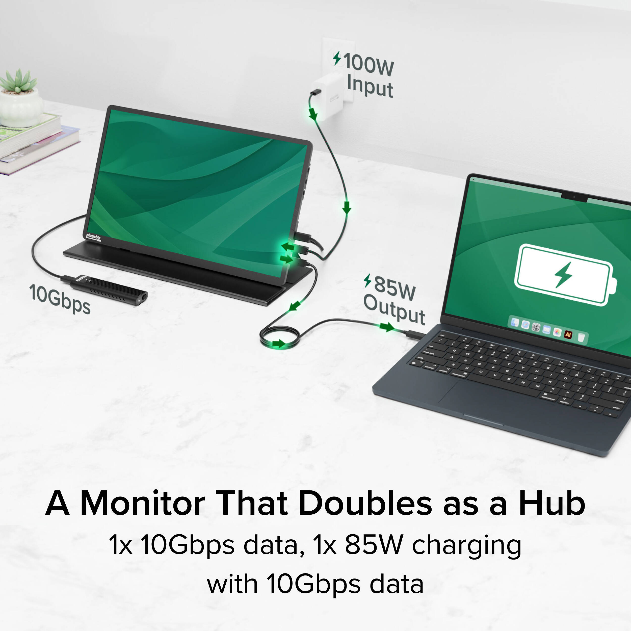 Plugable 15.6-inch USB-C portable monitor with Full HD IPS display and protective case stand — view 3
