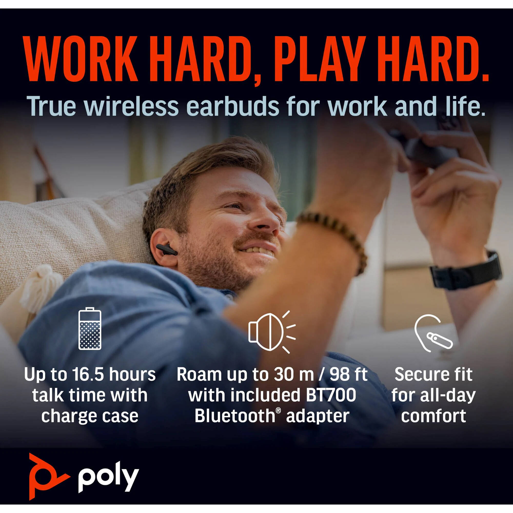 Poly Voyager Free 60+ Teams wireless in-ear headset in black for Microsoft Teams calls — view 8