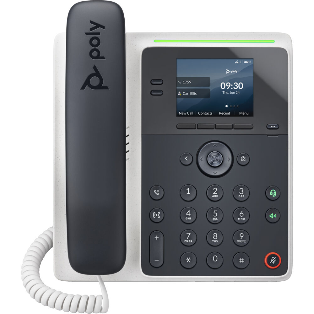 Poly Edge E100 IP phone with PoE support and included power supply for office desk deployment — view 2