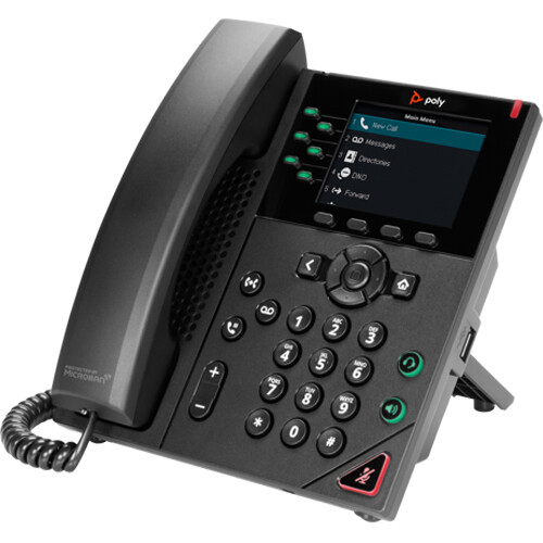 Poly VVX 350 6-line IP phone with PoE support and power supply — view 3