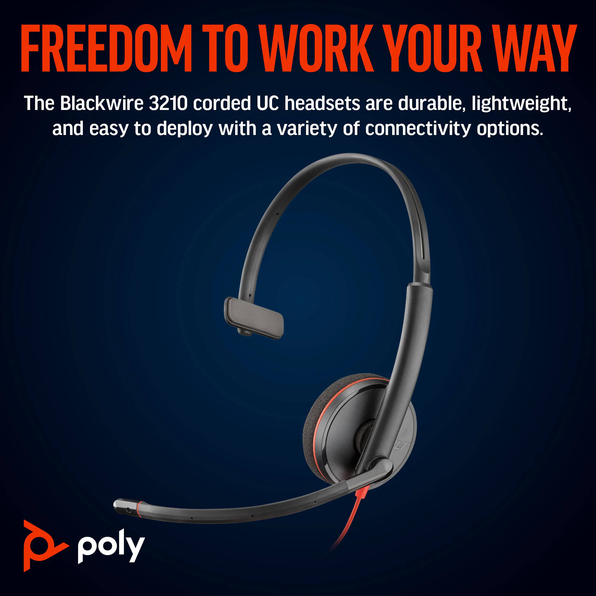 Poly Blackwire 3210 monaural wired USB-C headset with USB-C/A adapter — view 3
