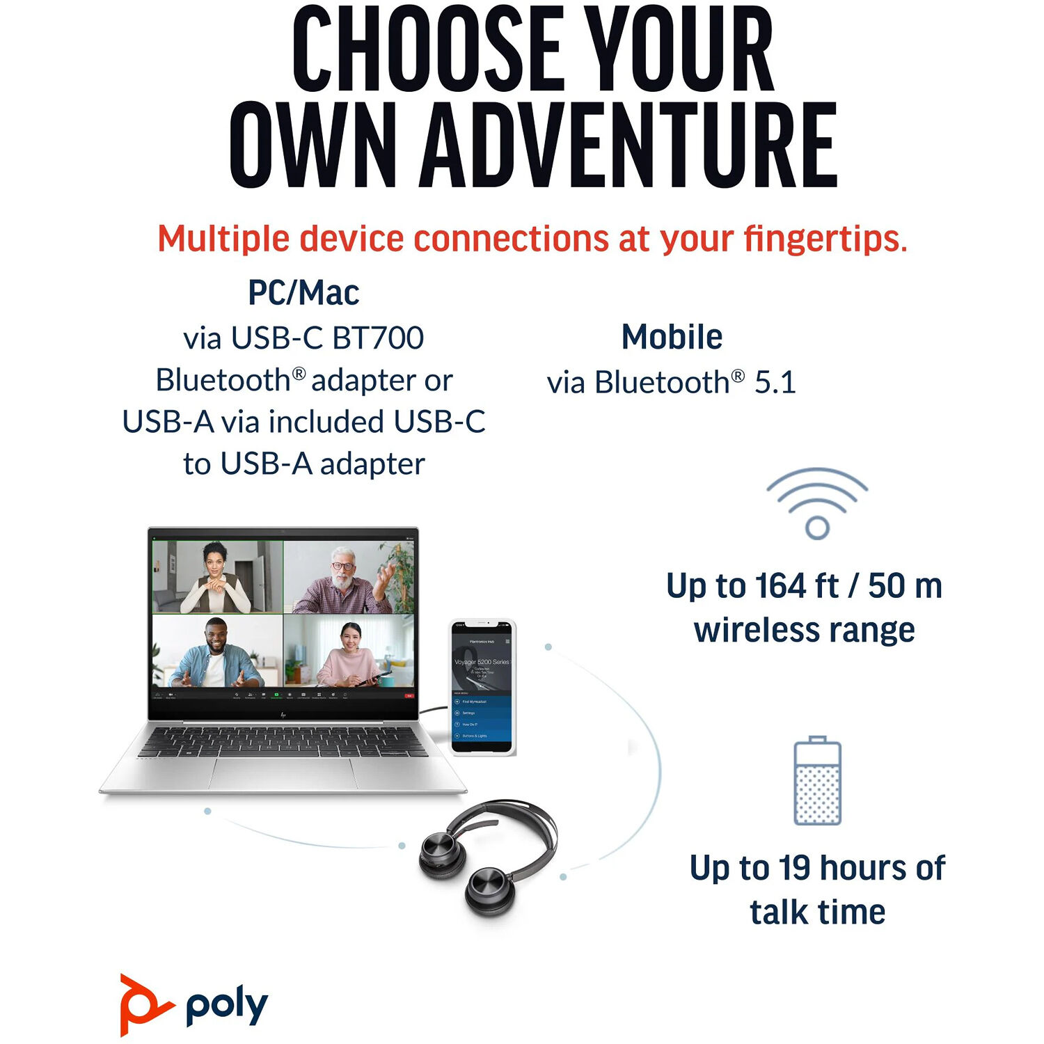 Poly Voyager Focus 2 headset bundle with USB-C and USB-A connectivity plus charging support — view 4