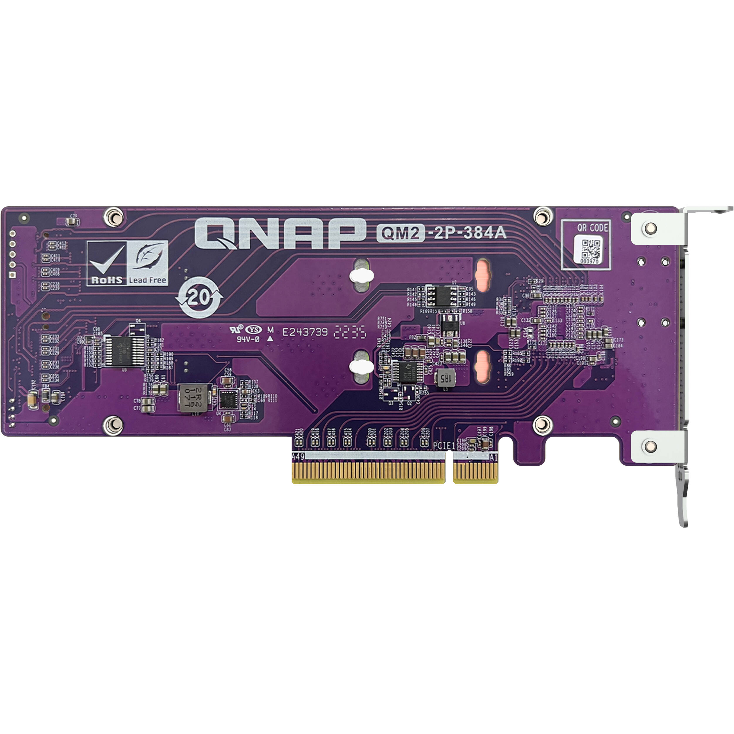 QNAP QM2-2P-384A dual M.2 PCIe SSD expansion card supporting two 2280 or 22110 SSDs — view 2