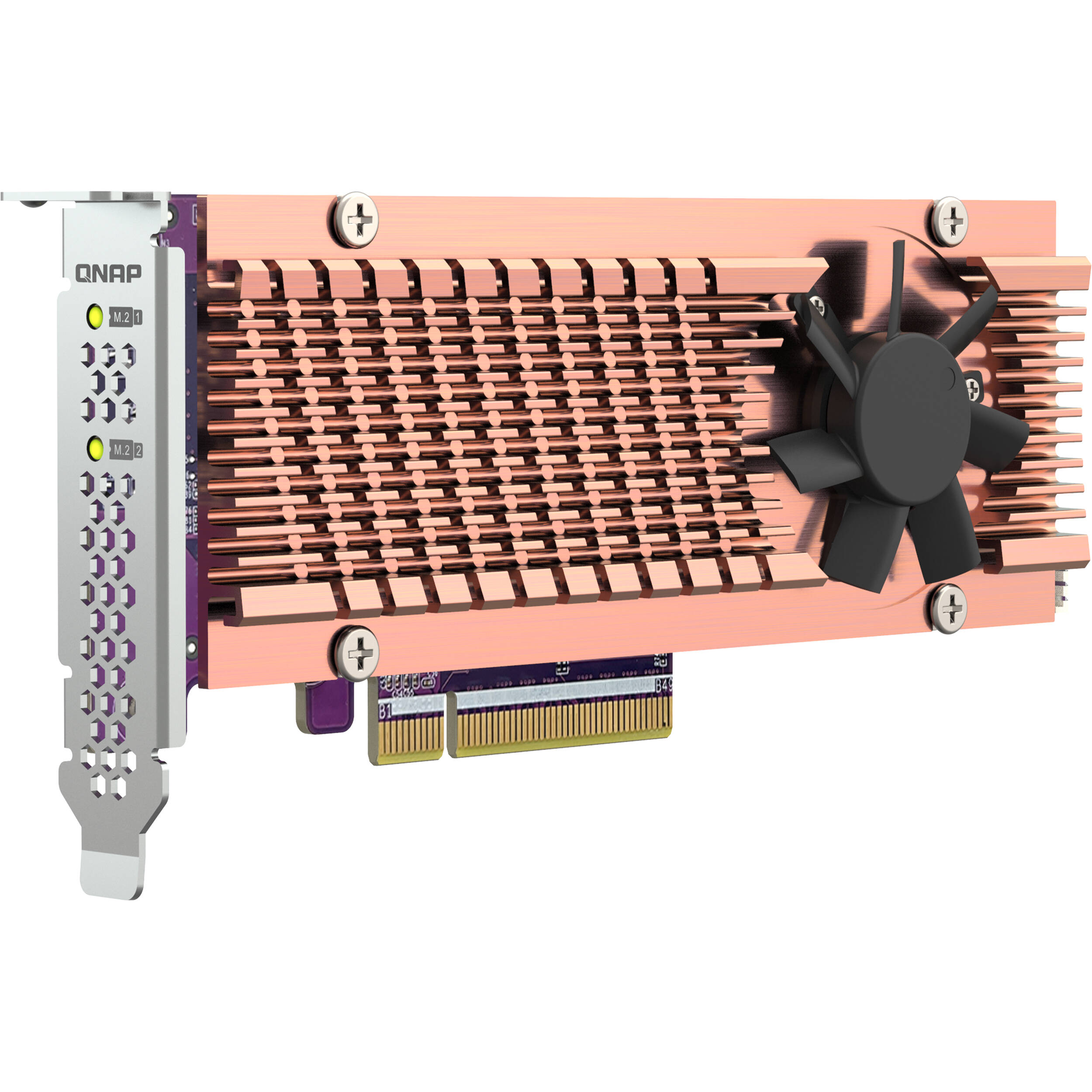 QNAP QM2-2P-384A dual M.2 PCIe SSD expansion card supporting two 2280 or 22110 SSDs — view 5