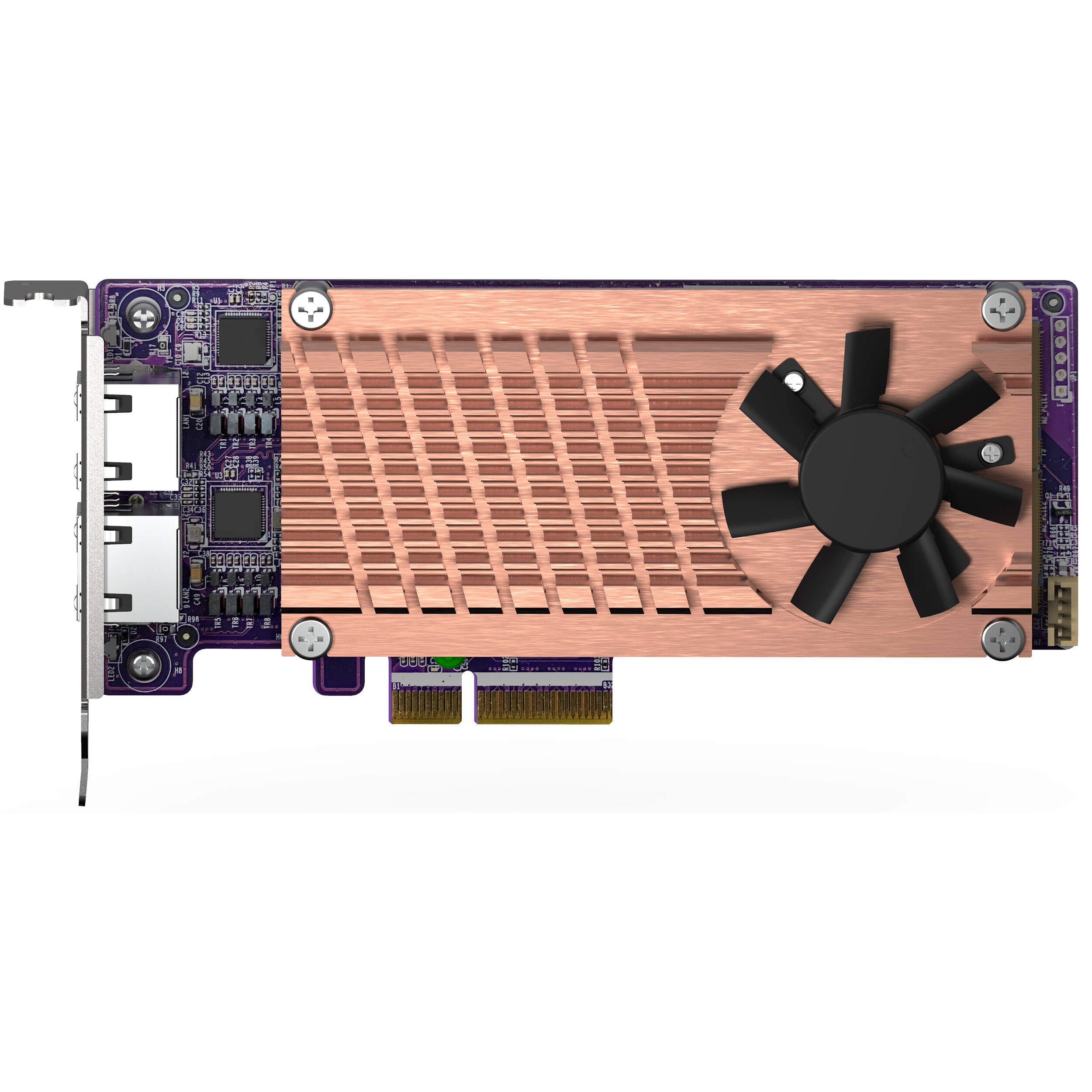 QNAP QM2-2P2G2T expansion card with two M.2 SSD slots and dual 2.5GbE Intel I225LM ports — view 2