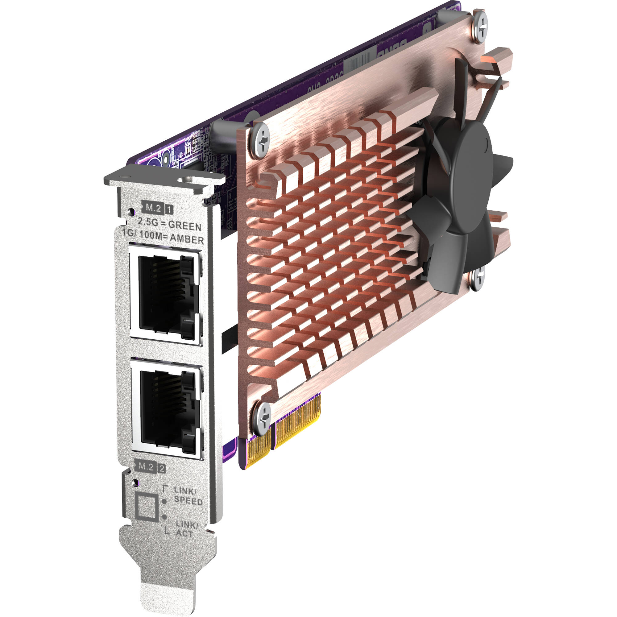 QNAP QM2-2P2G2T expansion card with two M.2 SSD slots and dual 2.5GbE Intel I225LM ports — view 4