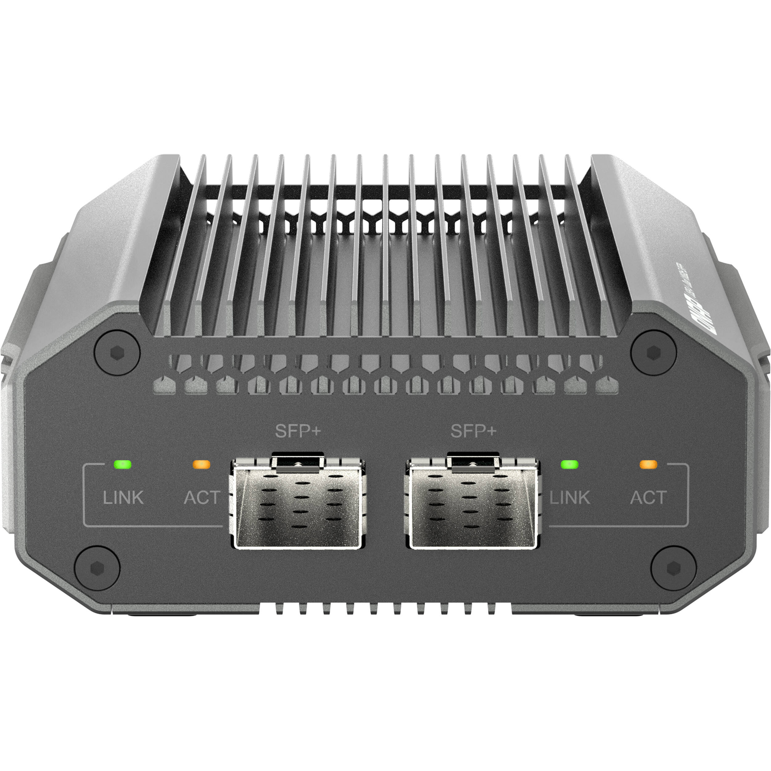 QNAP QNA-UC10G2SF USB 4 Type-C to dual 10GbE SFP+ network adapter with transceivers — view 2