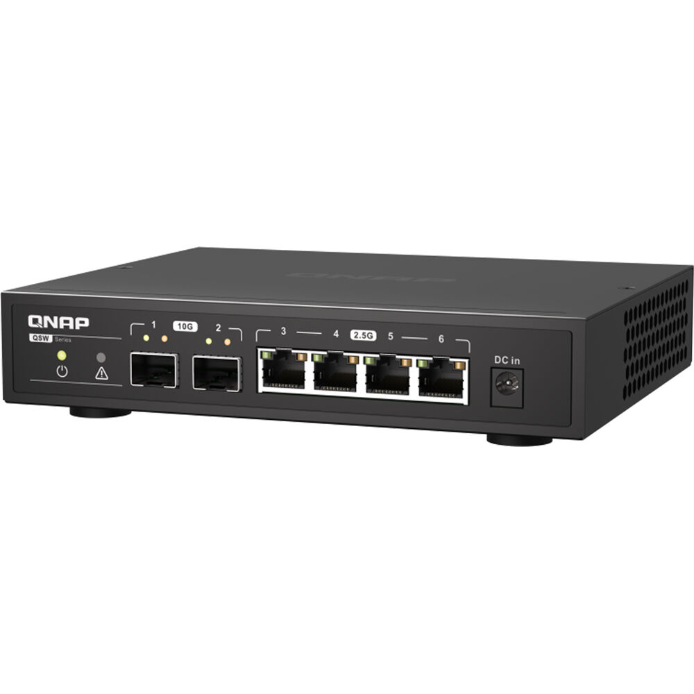 QNAP QSW-2104-2S-A-US desktop unmanaged switch with 4 Gigabit Ethernet ports and 2 SFP+ slots — view 5